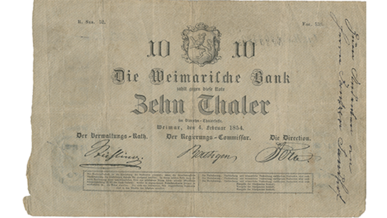 Ten Thaler banknote from 1854 