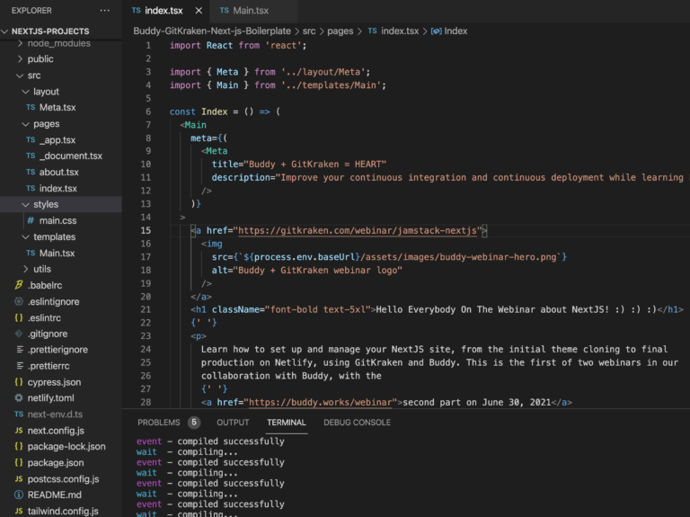 NextJS Boilerplate code open in VSCode