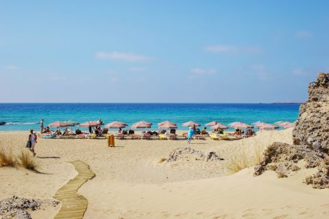 An organized spot on Falasarna beach, Chania.