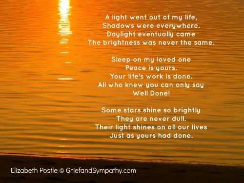 Poem - Their Light Shines On by Elizabeth Postle, Background of Orange Sunset