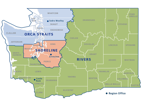 Map of DNR aquatic regions in Washington State