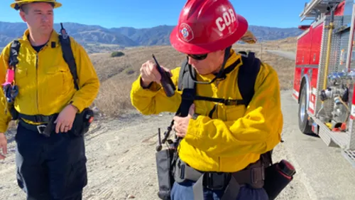 Two engineers at a wildfire tech testing site