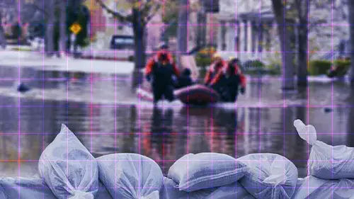 boat with passengers in flood waters