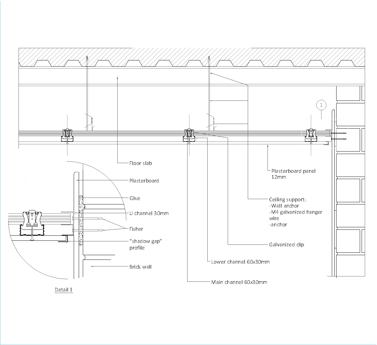 Steel slab: suspended ceiling DWG CAD Detail Free Download