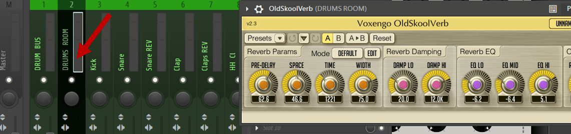 Parallel channel with still the same reverb