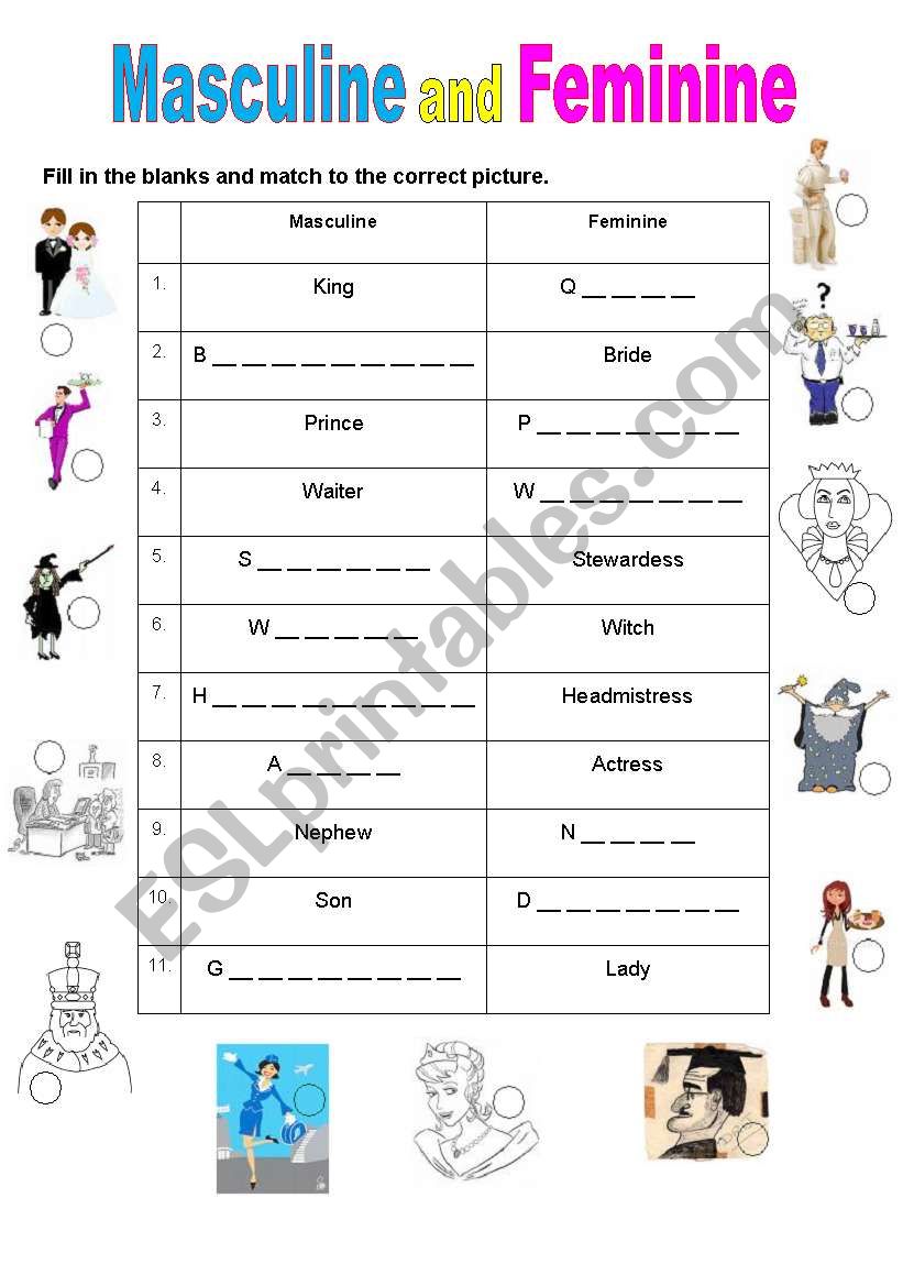 Masculine And Feminine Esl Worksheet By Ol1n3