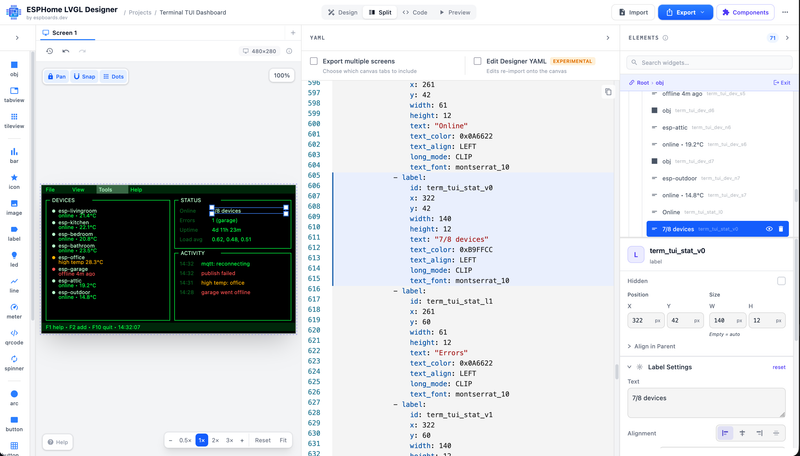 ESPHome LVGL UI Designer Interface