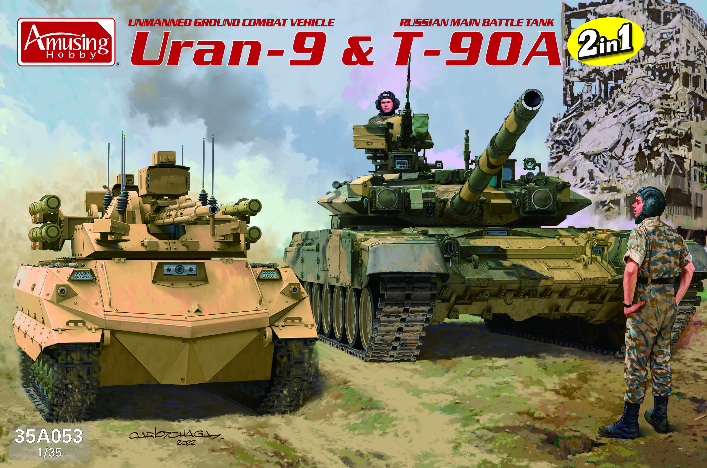 AH35A053 Amusing Hobby 1/35 Uran-9 & T-90A (2 in 1)