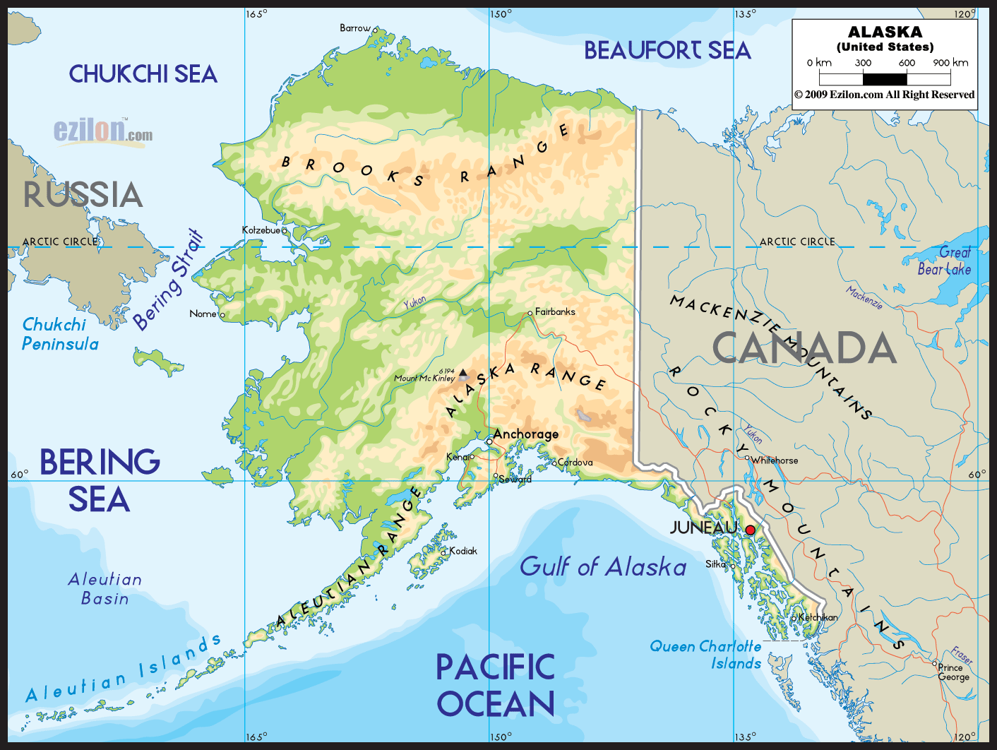 Physical Map Of Alaska