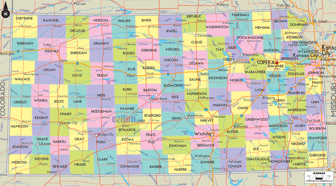 Kansas State Map Showing Counties - United States Map