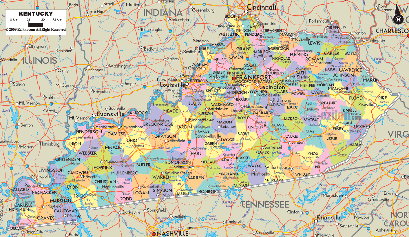 Kentucky County Map With Roads