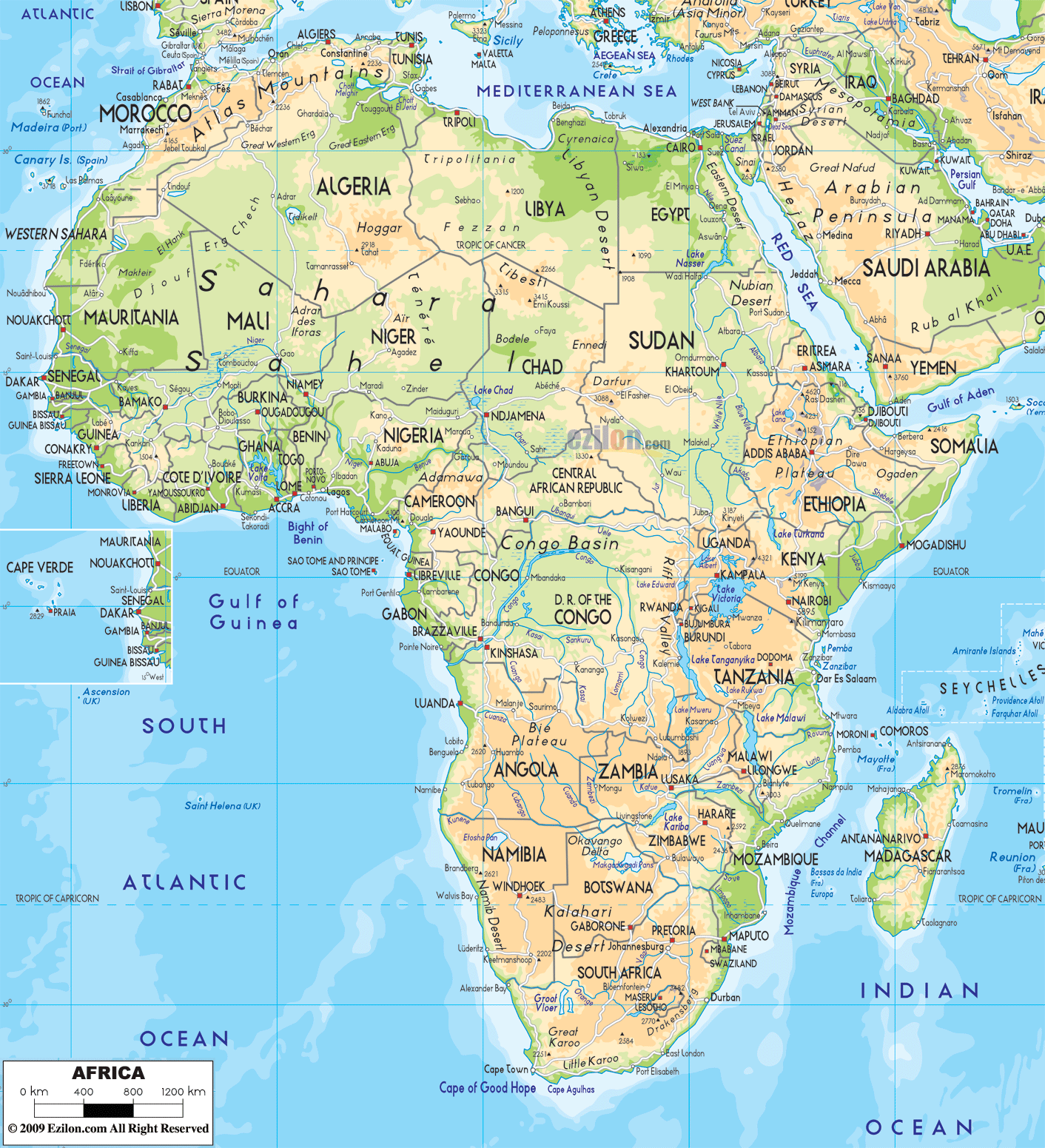 Atlas Mountains Physical Map