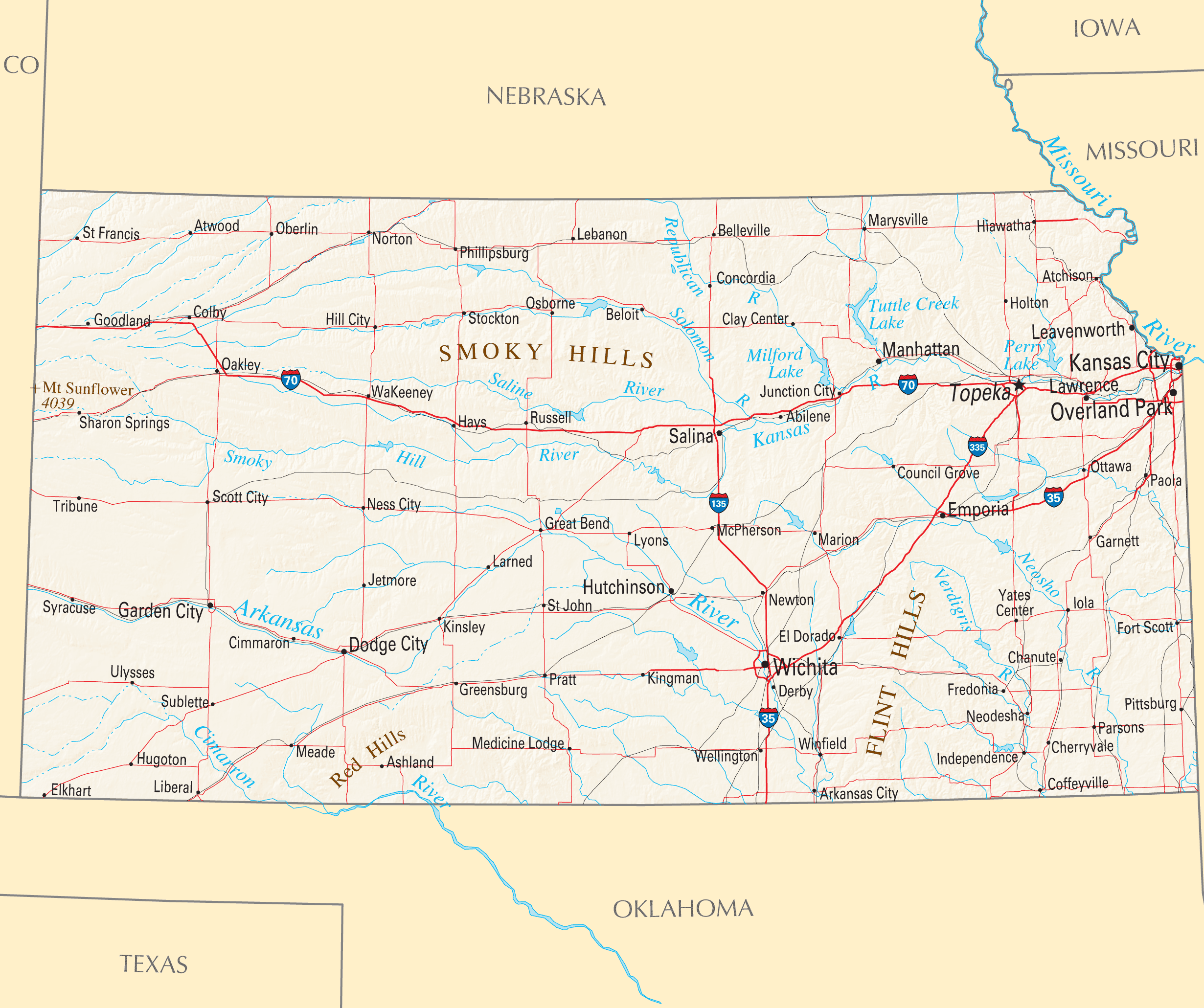 Kansas State Map Showing Counties - United States Map