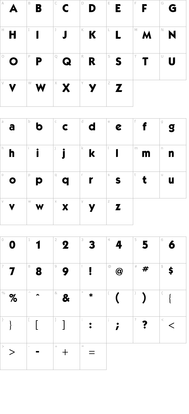 kabel-bold character map