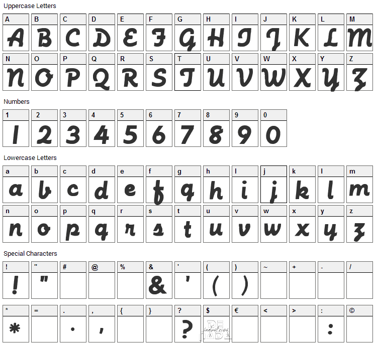 Machine Script Font Character Map