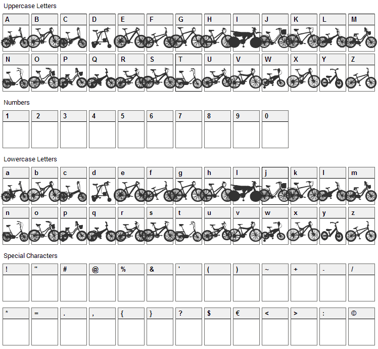 Bicycle Font Character Map