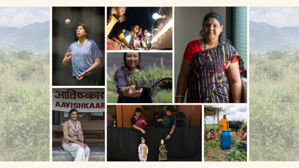 A collage of various Indian women leaders who are championing education, social progress, and sustainability.