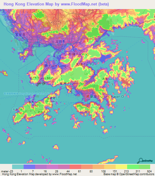 Hong Kong Elevation Map