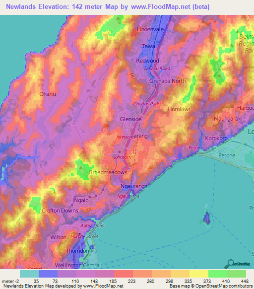 Newlands,New Zealand Elevation Map