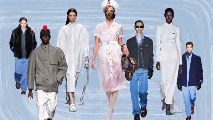 From left:  Miu Miu AW24. Stefan Cooke SS24. Simone Rocha SS24. Louis Vuitton SS08. Miu Miu AW24. Prada AW23. Miu Miu AW24