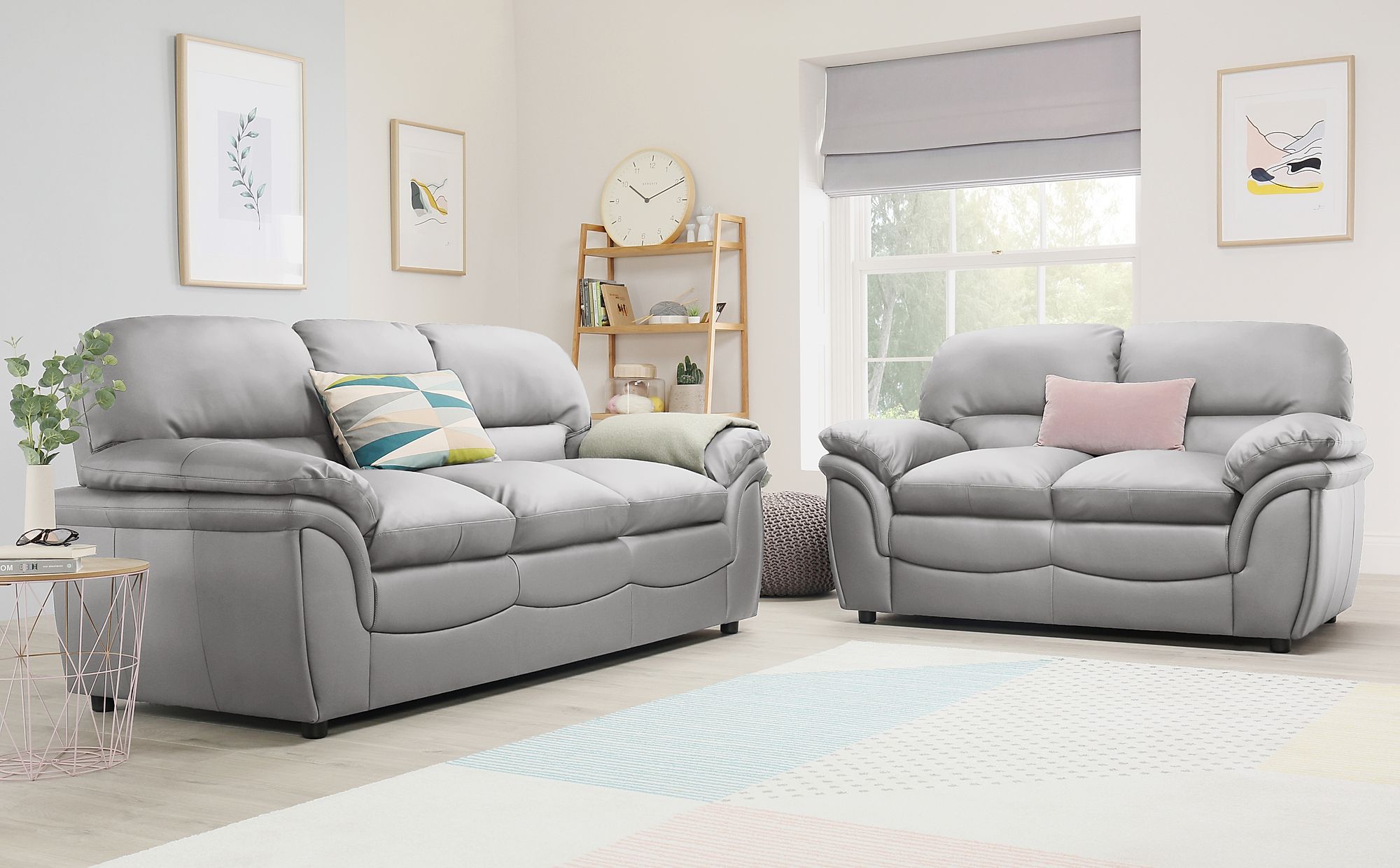 Rochester Light Grey Leather 3+2 Seater Sofa Set ...