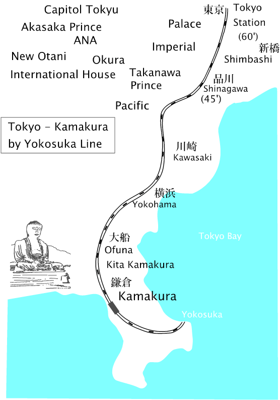 Map, Tokyo to Kamakura, how to get there and back ・ 東京ー鎌倉地図