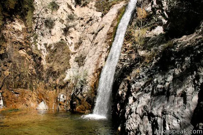 This 50-foot waterfall in Bear Valley is reached on a downhill hike from the Switzer Picnic Area.