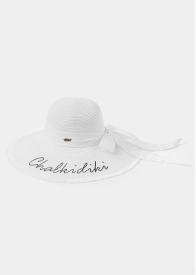 White "Chalkidiki" Straw Hat w/ White Ribbon