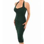 Dark Green Ruched Halter Neck Dress