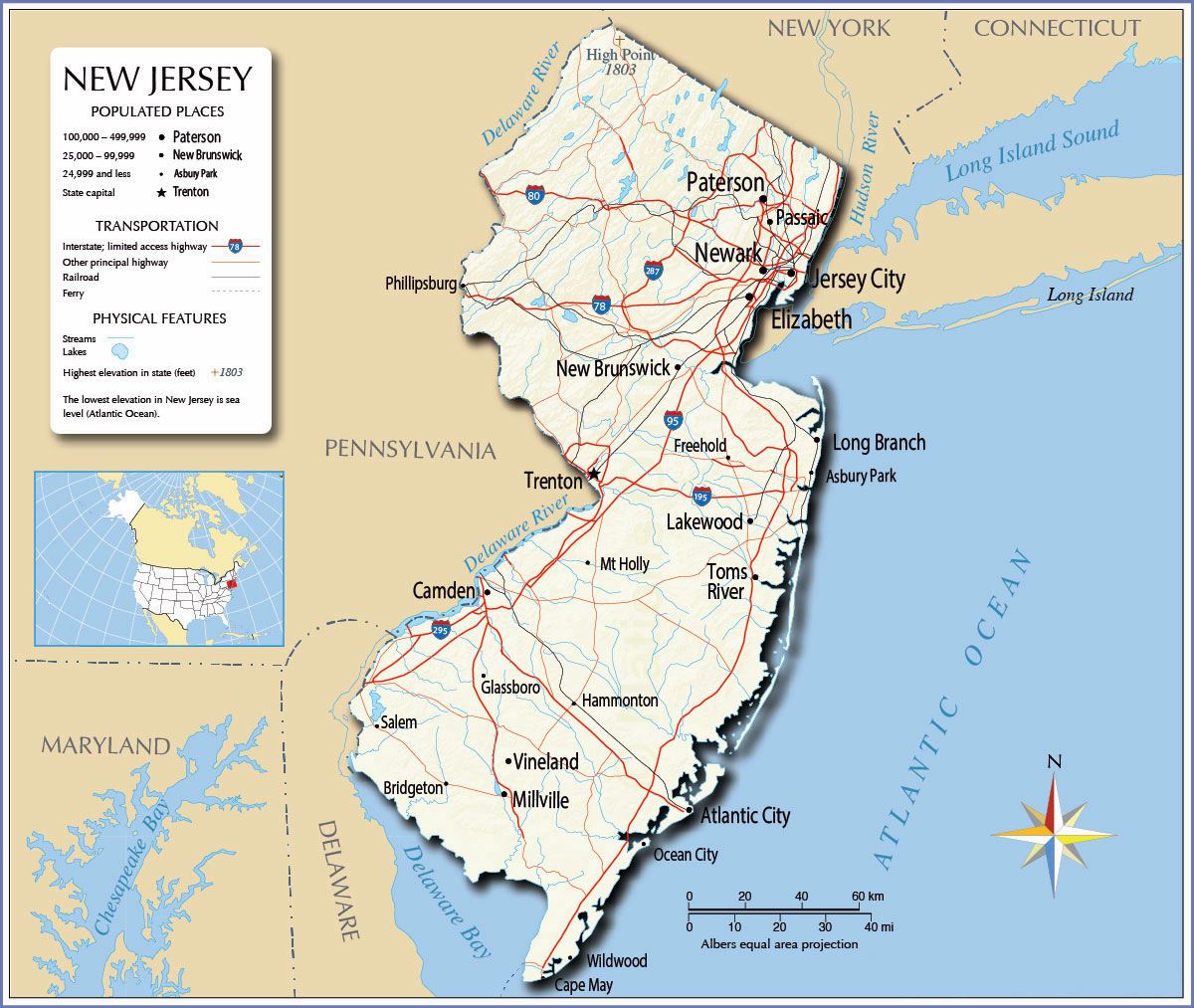 New Jersey On Map - United States Map