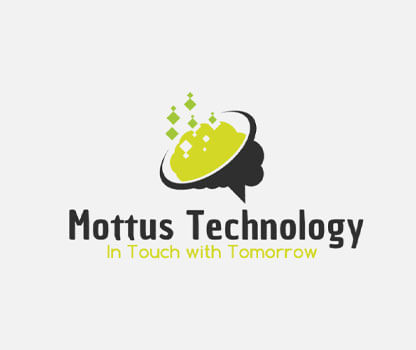 A logo for Mottus Technology featuring a speech bubble with a green circuit-like design inside.