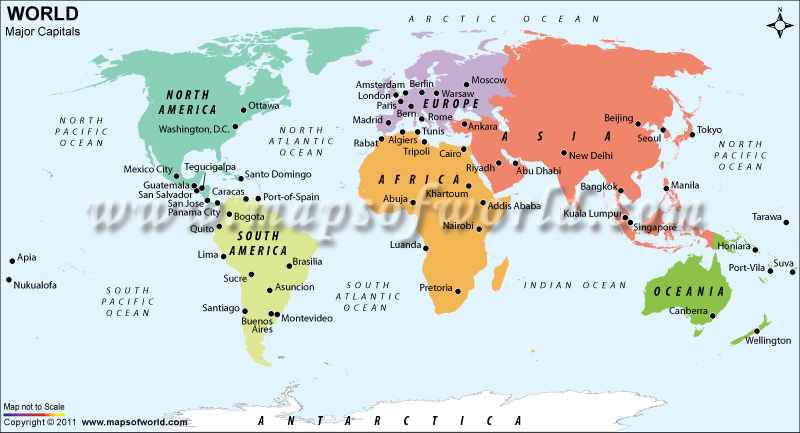 World Map With Countries Names And Capitals Hd