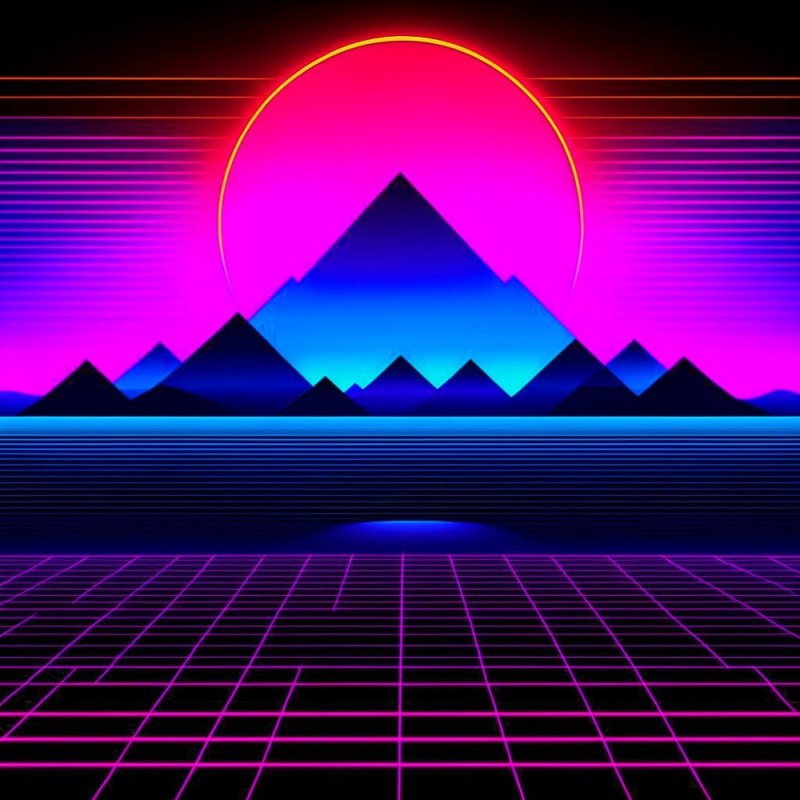 Create meme: neon mountain retrowave, retro neon, synthwave