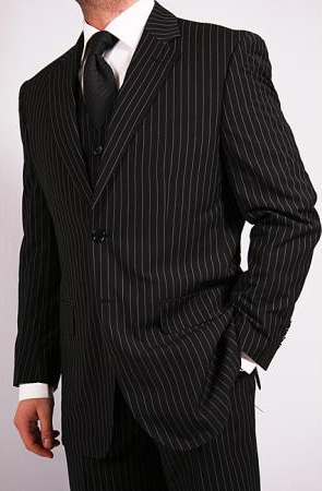 1920s Mens Suits | Gatsby, Gangster, Peaky Blinders Mens 3Piece Black Pinstripe Vested Suit with Tie $125.00 AT vintagedancer.com