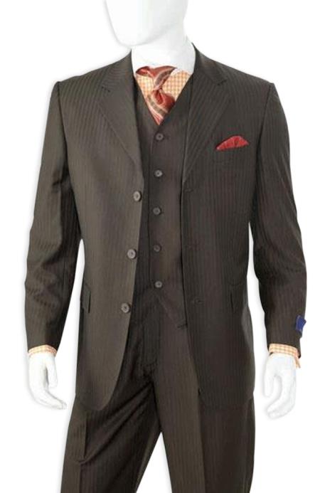 1920s Mens Suits | Gatsby, Gangster, Peaky Blinders Mens Black Shadow Stripe 3 Buttons Shadow Stripe Vested Suit $225.00 AT vintagedancer.com