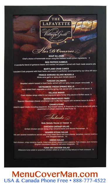 Inexpensive imprinted menu covers.