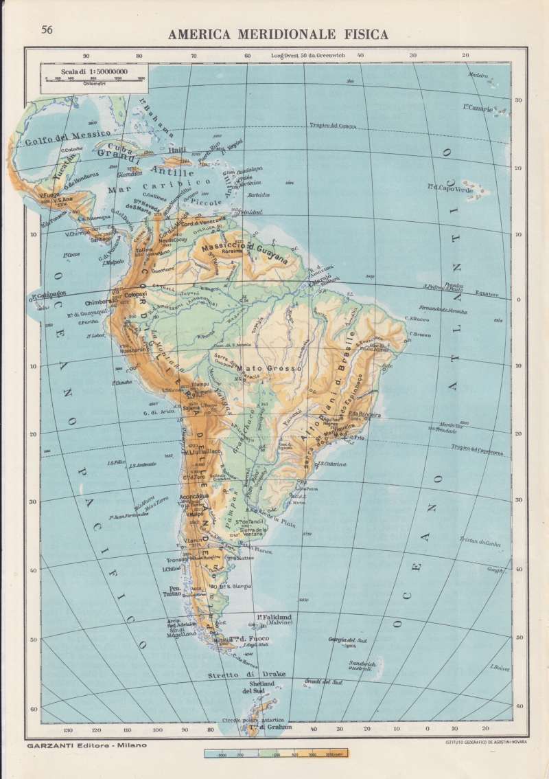 Carta Geografica Mappa Con Scheda Anno America Meridionale Fisica | My ...