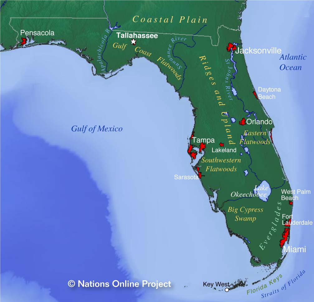 Map Of Florida State, Usa - Nations Online Project