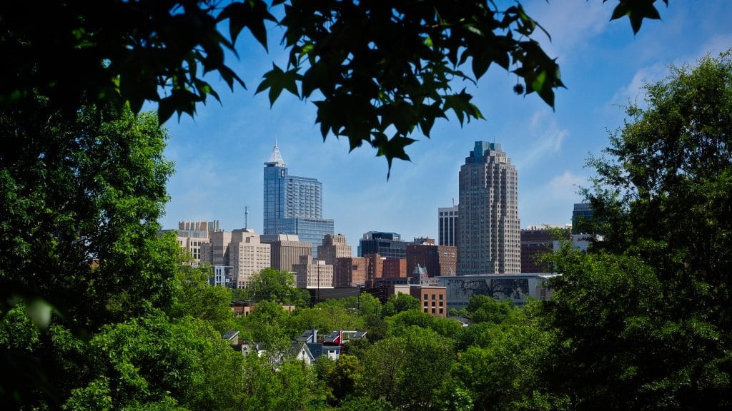 A view of the downtown Raleigh skyline.