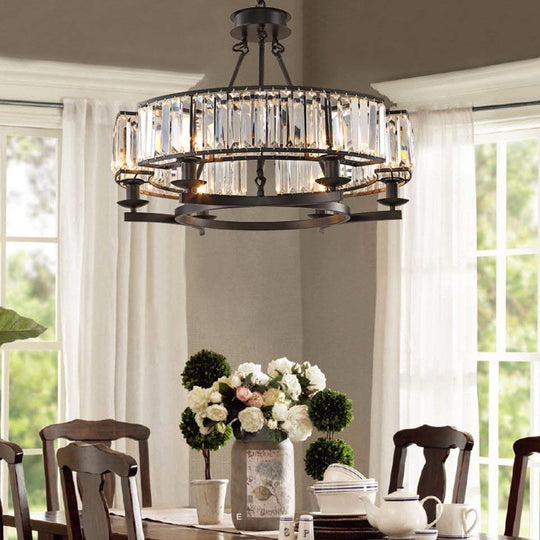 Contemporary Round Island Crystal Chandelier - Rustic Vintage Industrial design - Dining room