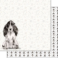 Scrapbook Customs - 12 x 12 Double Sided Paper - Cocker Spaniel Black Watercolor