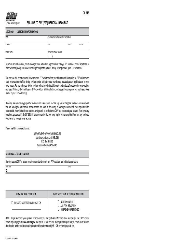  Dmv Form Dl 513 Printable 2018-2025