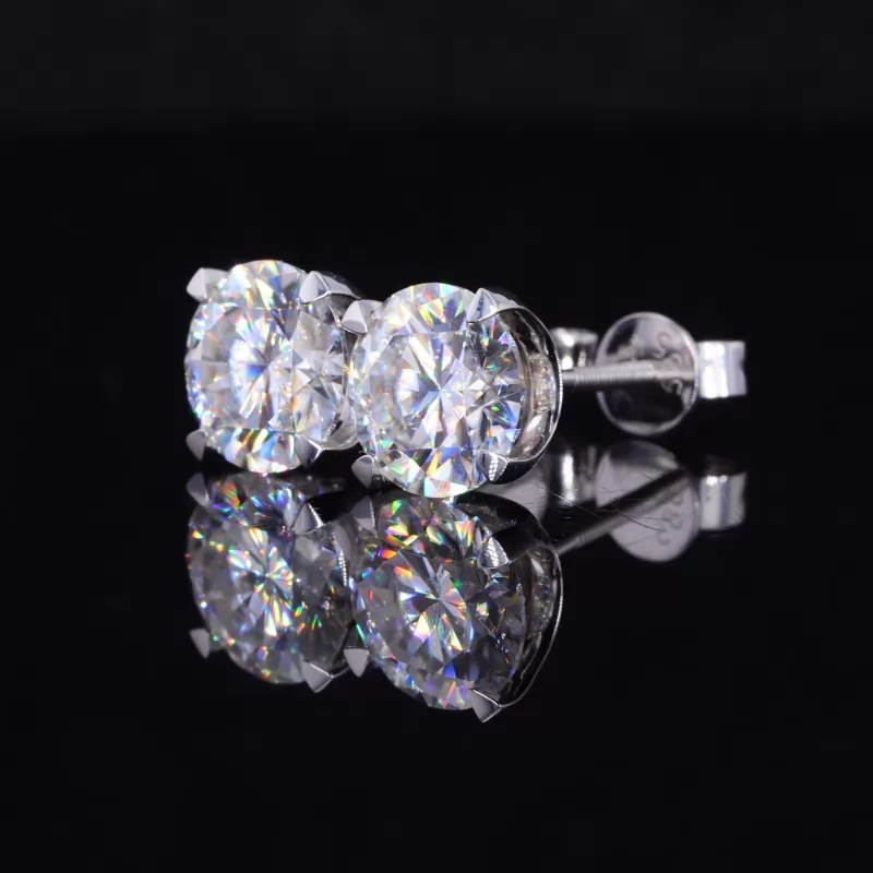 6.5mm Round Brilliant Cut Moissanite 4 Prongs 18K White Gold Diamond Stud Earrings