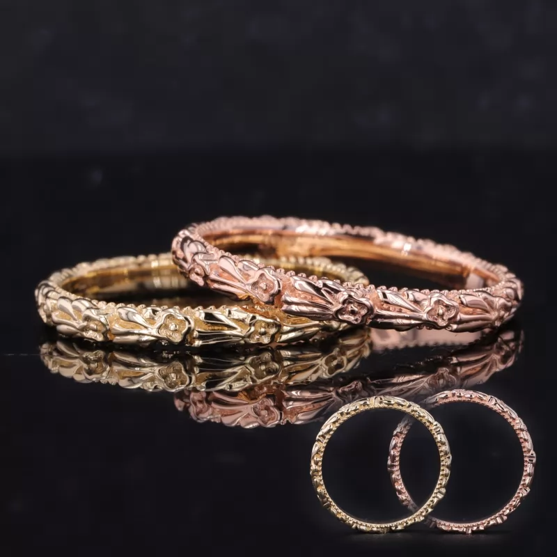 14K Yellow Gold And 10K Rose Gold Vintage Script Ring Set