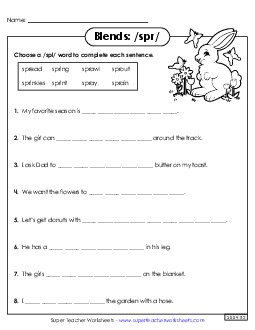 Spr- Sentences Phonics Blends Worksheet