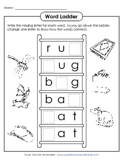 Basic Word Ladder: Rug to Hat Free Word Ladders Worksheet