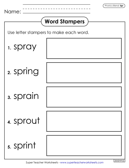 Letter Stampers (Spr Words) Phonics Blends Worksheet