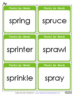 Flash Cards (Spr- Words) Phonics Blends Worksheet