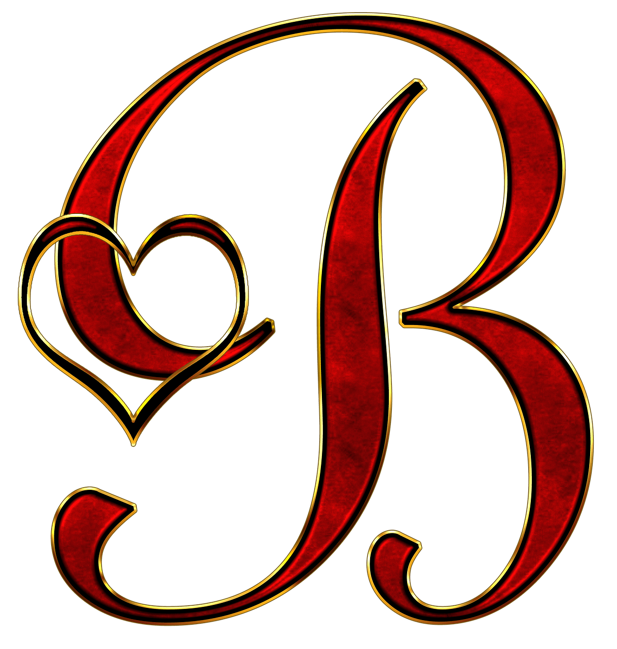 letter B, decorative initial, artistic monogram, red heart design, B Letter PNG