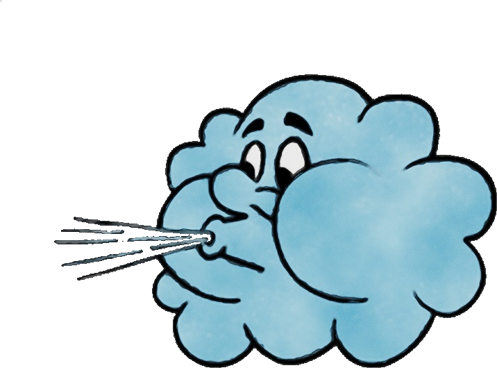 cartoon cloud, blowing wind, whimsical weather, animated character, Wind PNG